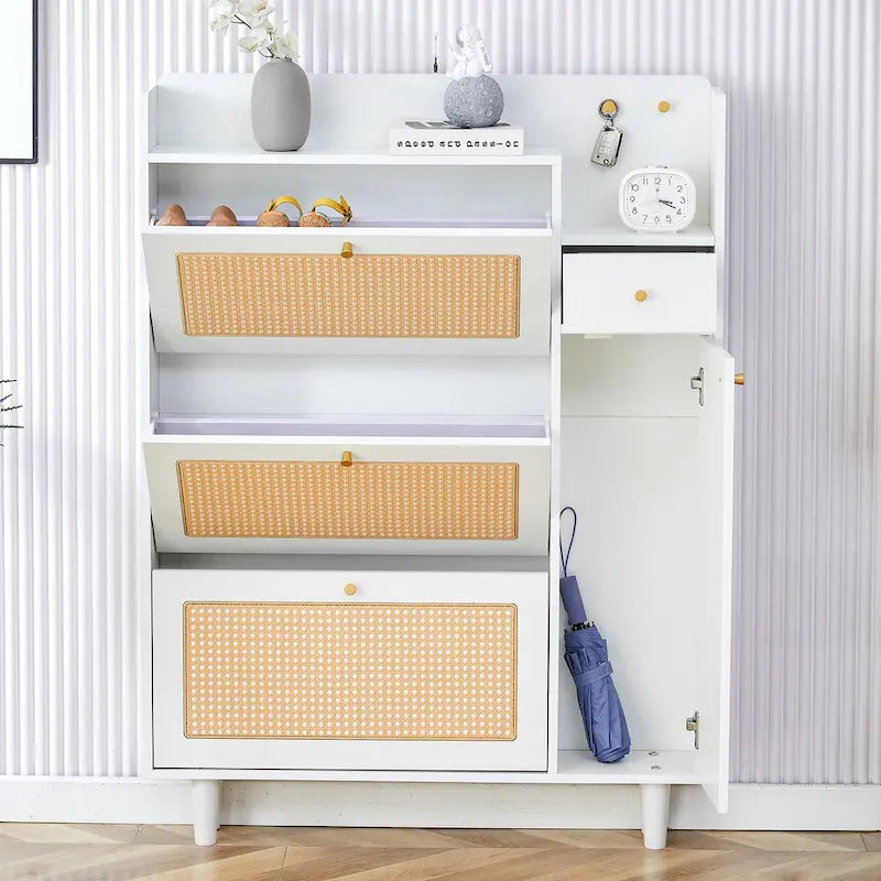 Meuble de rangement minimaliste moderne, meuble à chaussures japonais en rotin
