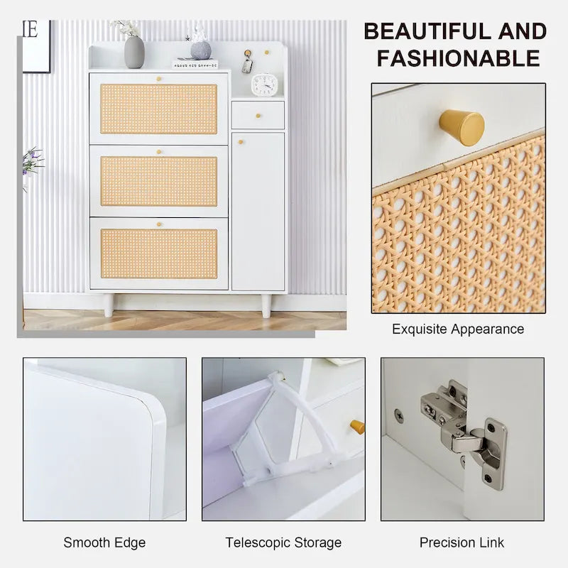 Meuble de rangement minimaliste moderne, meuble à chaussures japonais en rotin