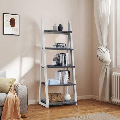 Étagère échelle multifonctionnelle à 5 niveaux avec cadre en bois, peut être utilisée comme étagère de rangement, convient pour le salon, le bureau et le bureau.