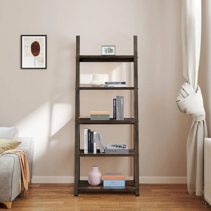 Étagère échelle multifonctionnelle à 5 niveaux avec cadre en bois, peut être utilisée comme étagère de rangement, convient pour le salon, le bureau et le bureau.
