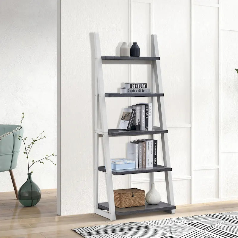 Étagère échelle multifonctionnelle à 5 niveaux avec cadre en bois, peut être utilisée comme étagère de rangement, convient pour le salon, le bureau et le bureau.