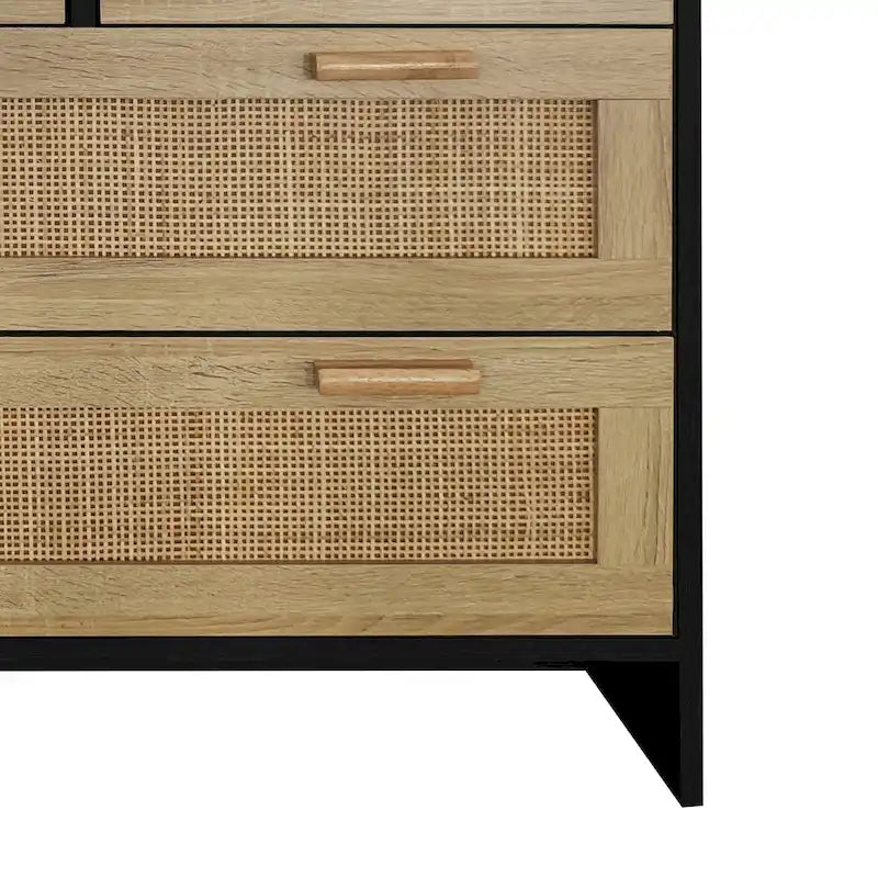 Meuble à 4 tiroirs en bois et rotin