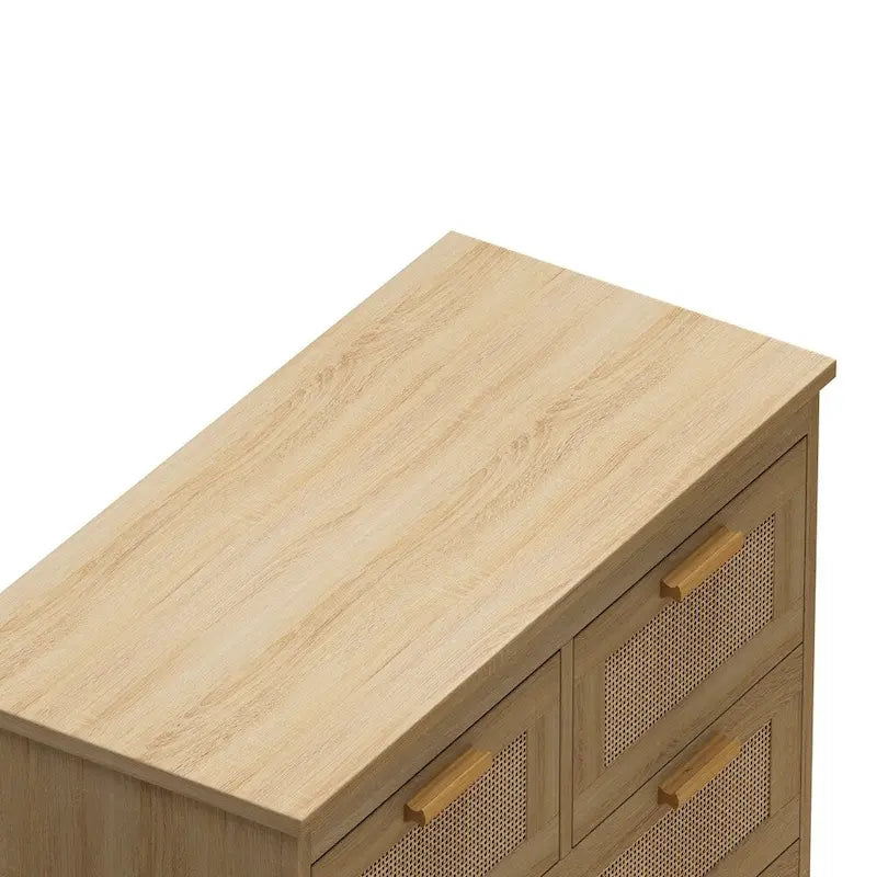 Meuble à 4 tiroirs en bois et rotin