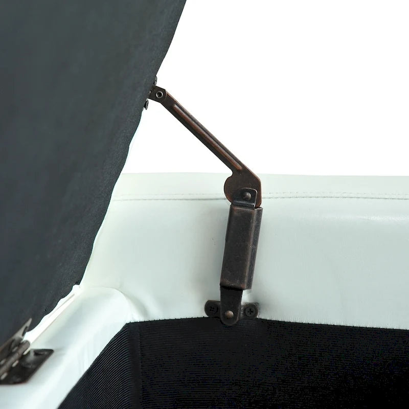 Banc coffre de rangement en similicuir blanc
