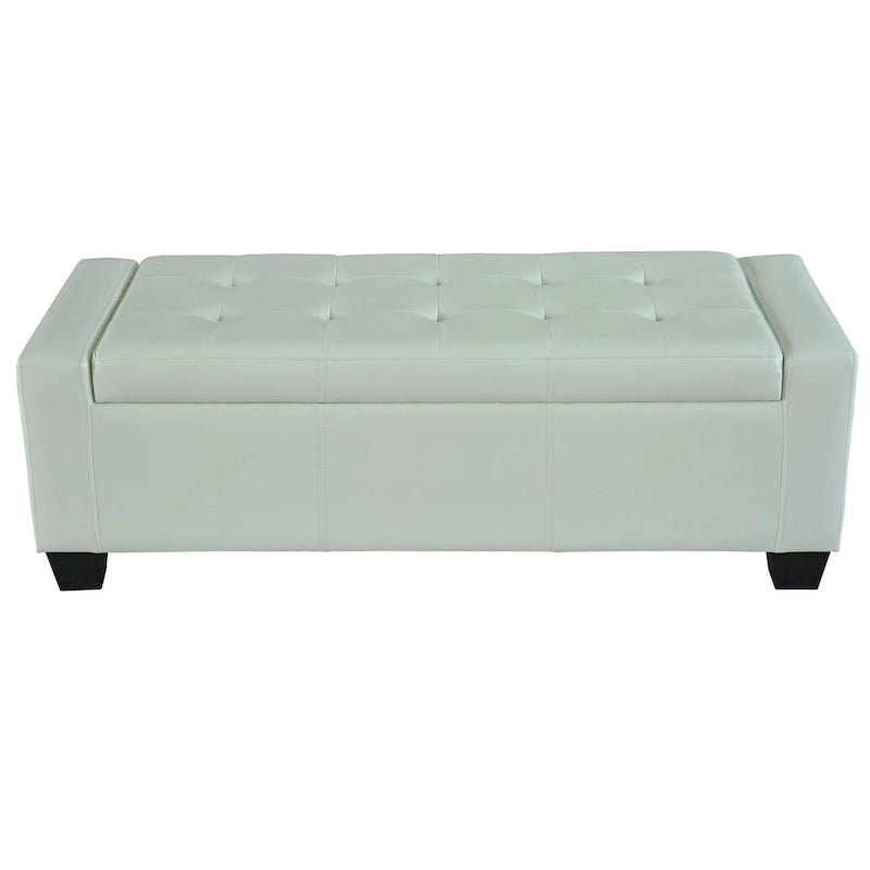 Banc coffre de rangement en similicuir blanc
