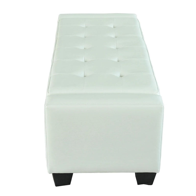 Banc coffre de rangement en similicuir blanc
