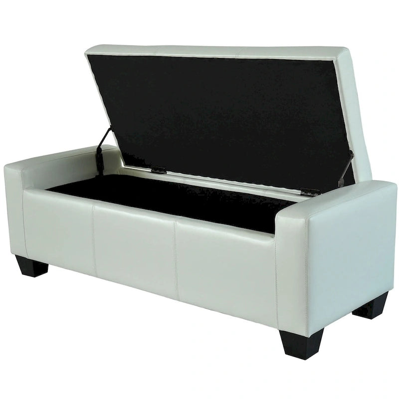 Banc coffre de rangement en similicuir blanc