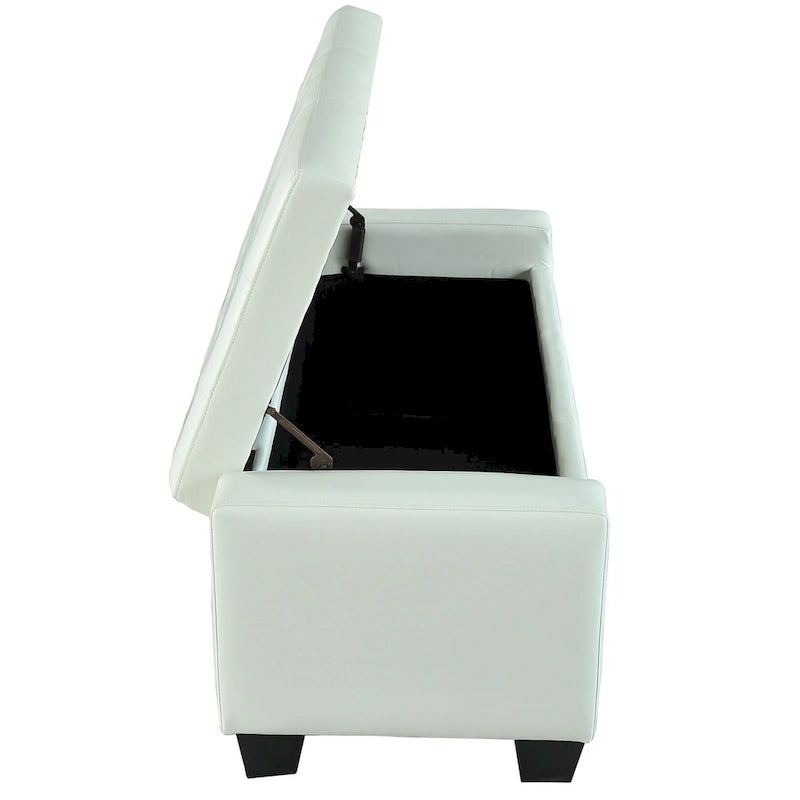 Banc coffre de rangement en similicuir blanc