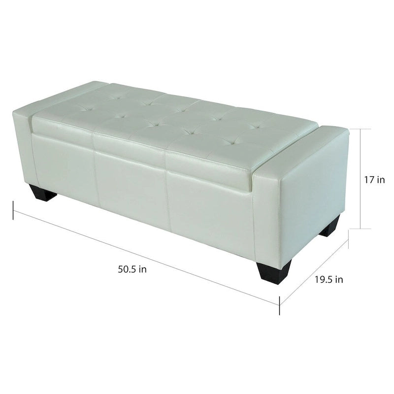 Banc coffre de rangement en similicuir blanc