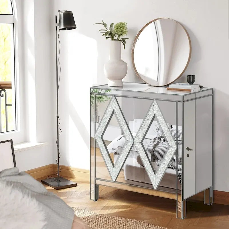 Meuble de rangement avec miroir décoratif pour salon, salle à manger, entrée, cuisine