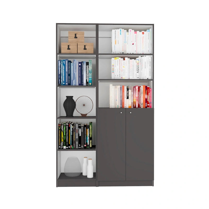 Lot de 2 bibliothèques étroites hautes à 5 étagères avec placard