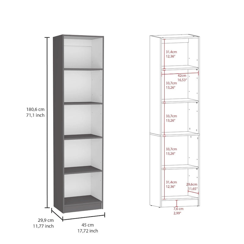 Lot de 2 bibliothèques étroites hautes à 5 étagères avec placard