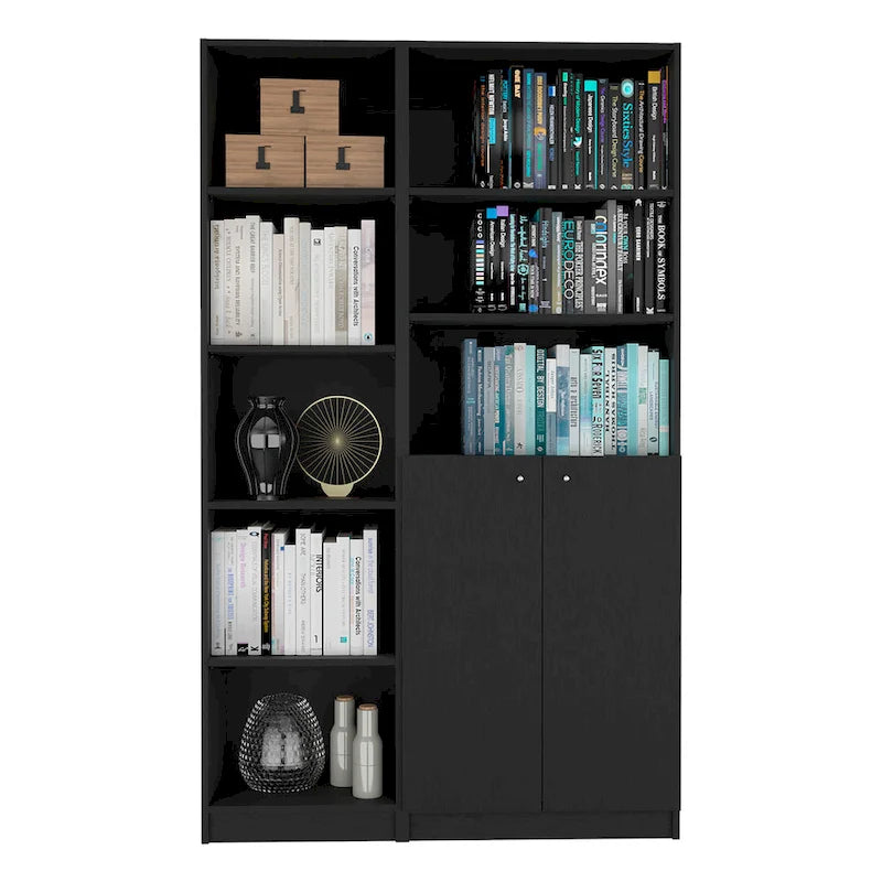 Lot de 2 bibliothèques étroites hautes à 5 étagères avec placard