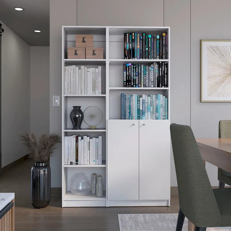 Lot de 2 bibliothèques étroites hautes à 5 étagères avec placard