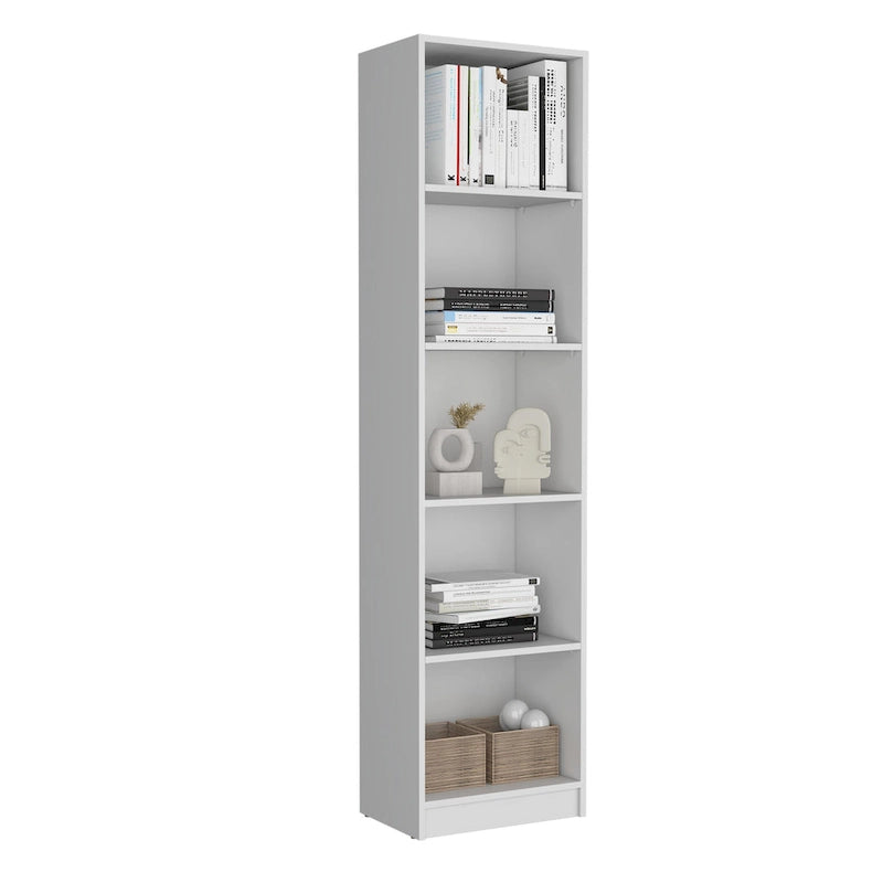 Lot de 2 bibliothèques étroites hautes à 5 étagères avec placard
