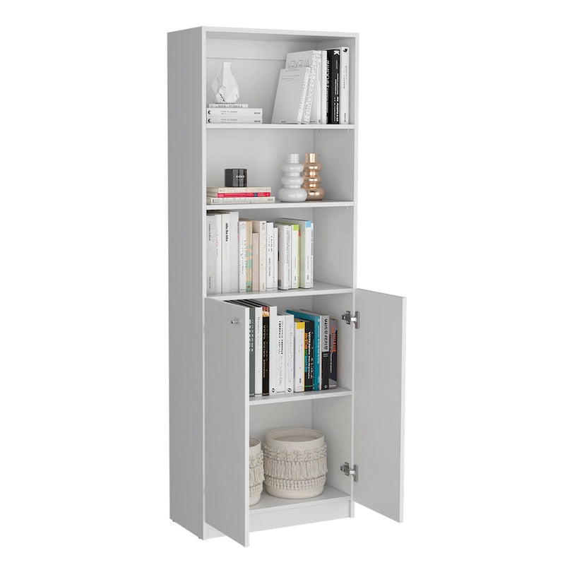Lot de 2 bibliothèques étroites hautes à 5 étagères avec placard