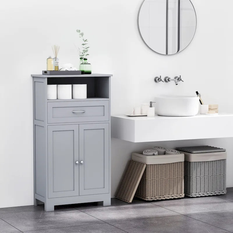 Armoire de rangement de salle de bain moderne sur pied avec tiroir et étagère réglable - 11,75*23,5*42,75