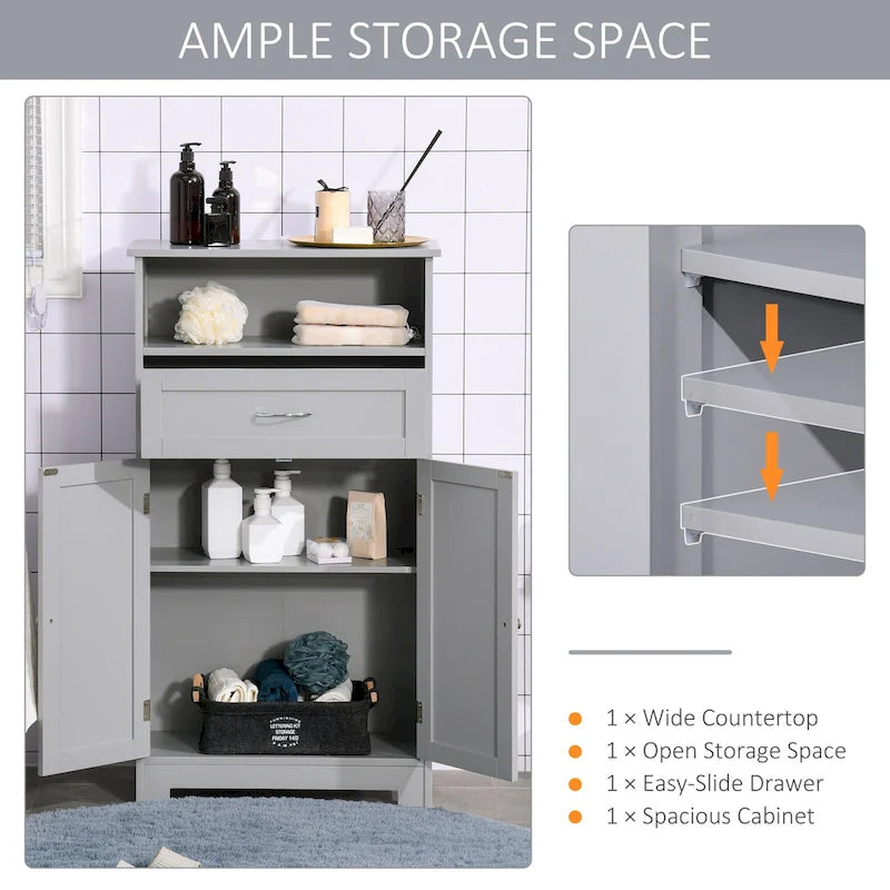 Armoire de rangement de salle de bain moderne sur pied avec tiroir et étagère réglable - 11,75*23,5*42,75