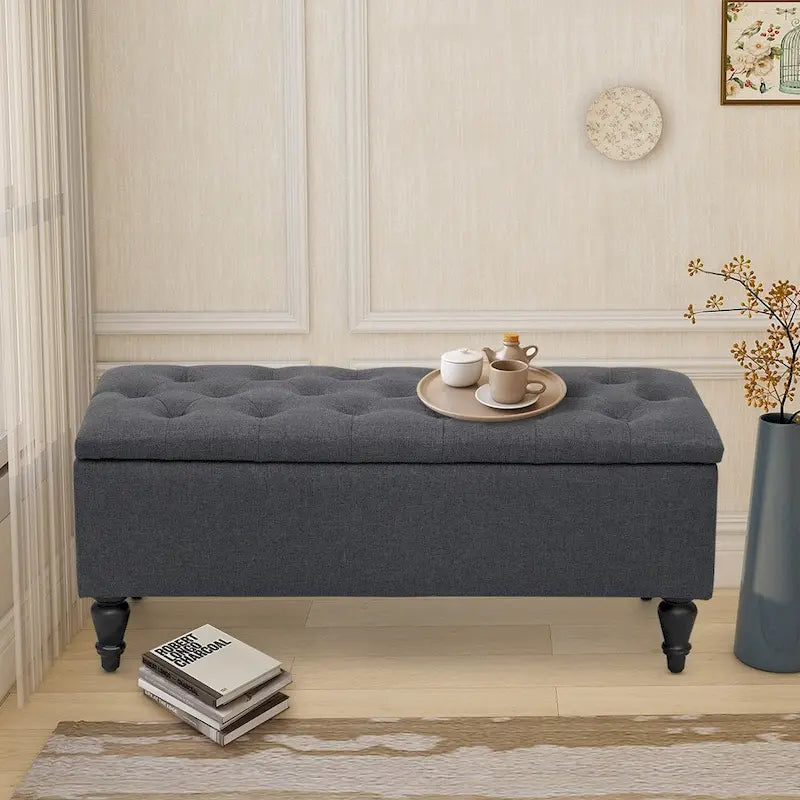 Banc de rangement capitonné en tissu