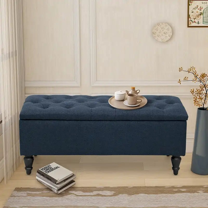 Banc de rangement capitonné en tissu