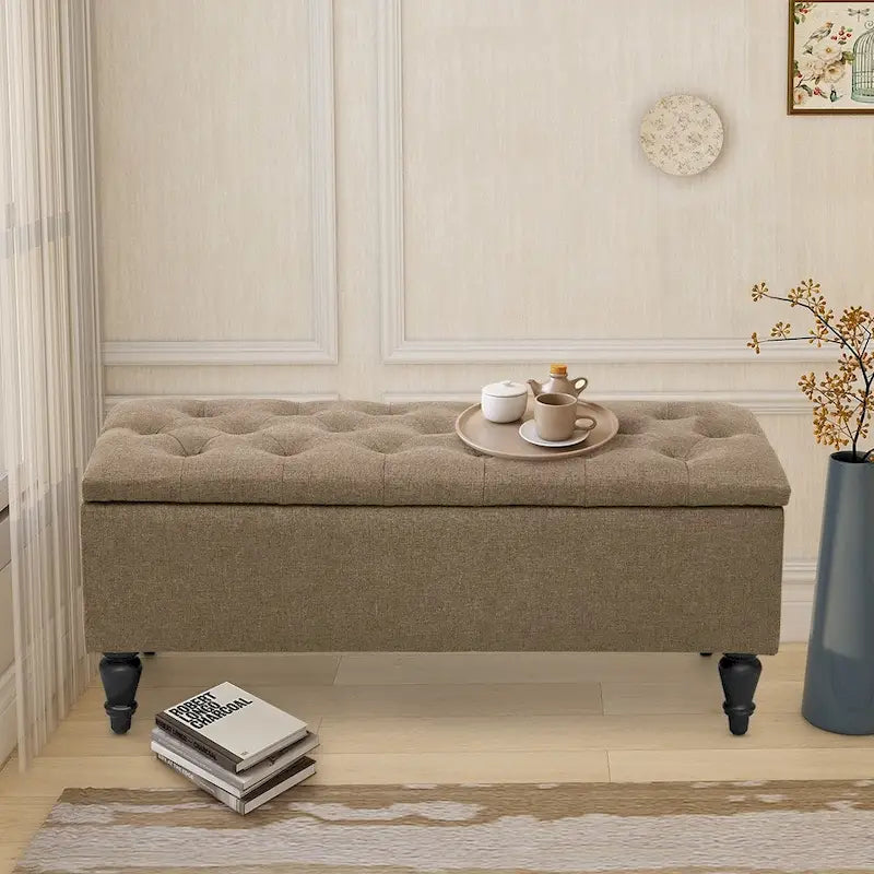 Banc de rangement capitonné en tissu