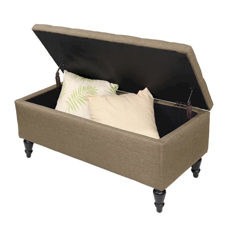 Banc de rangement capitonné en tissu