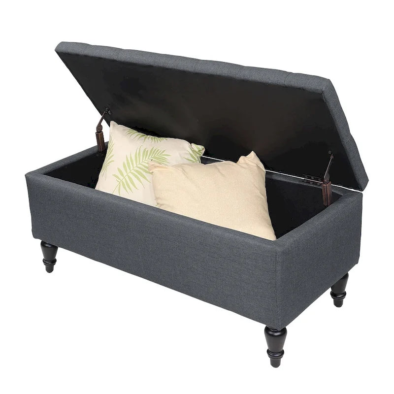 Banc de rangement capitonné en tissu