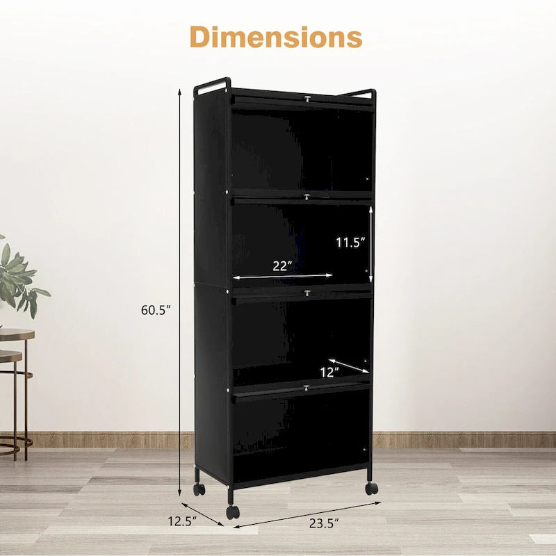Étagère de cuisine à 5 niveaux avec portes en PC relevables - 23,5 x 12,5 x 60,5 (L x l x H)