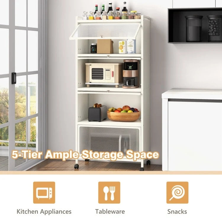 Étagère de cuisine à 5 niveaux avec portes en PC relevables - 23,5 x 12,5 x 60,5 (L x l x H)