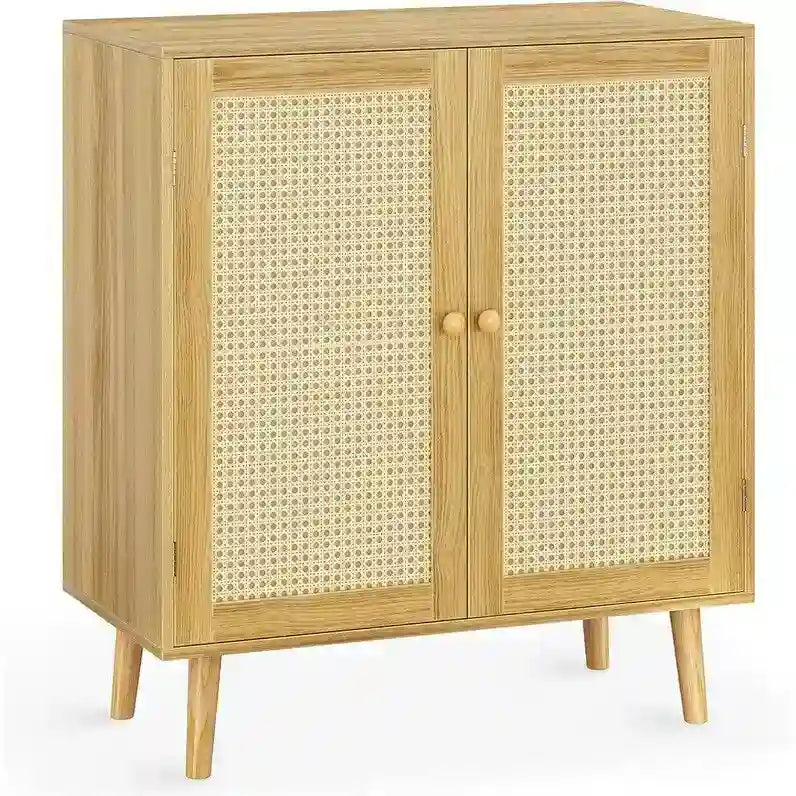 Meuble de rangement avec portes décoratives en rotin PE - 39,9 P x 80 L x 87,9 H cm