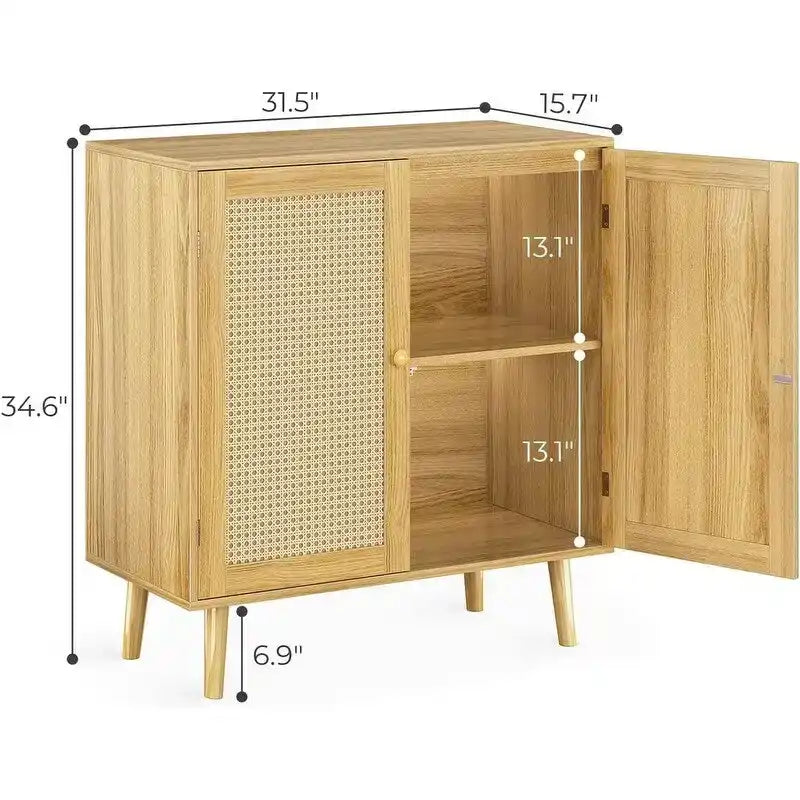 Meuble de rangement avec portes décoratives en rotin PE - 39,9 P x 80 L x 87,9 H cm