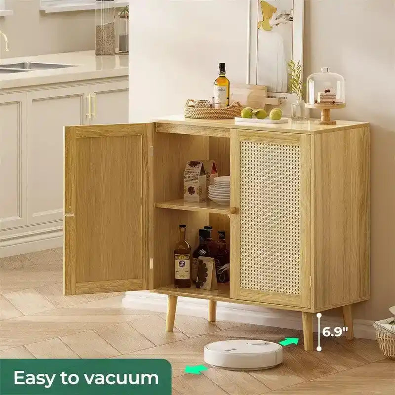 Meuble de rangement avec portes décoratives en rotin PE - 39,9 P x 80 L x 87,9 H cm