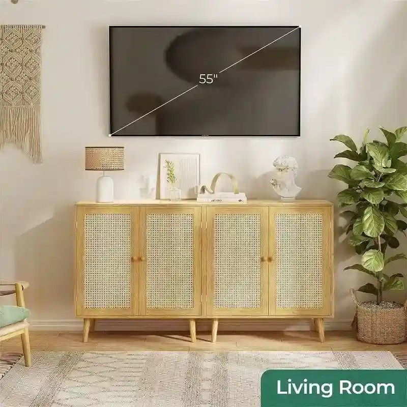Meuble de rangement avec portes décoratives en rotin PE - 39,9 P x 80 L x 87,9 H cm