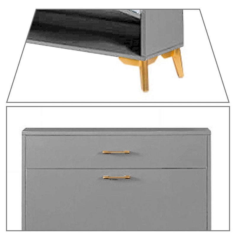 Meuble à chaussures moderne et élégant en bois avec poignées et pieds en métal doré
