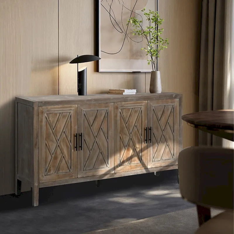 Buffet vintage en bois à 4 portes de 152 cm pour salon ou entrée