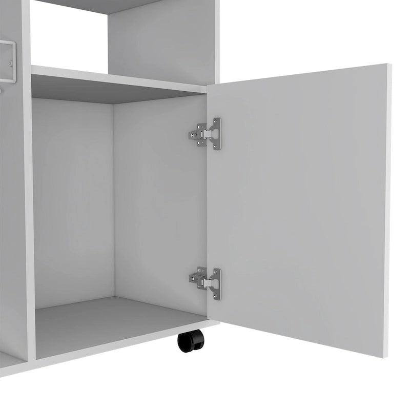 Chariot de cuisine, armoire à porte unique, quatre roulettes, finition blanche, haute qualité et durable
