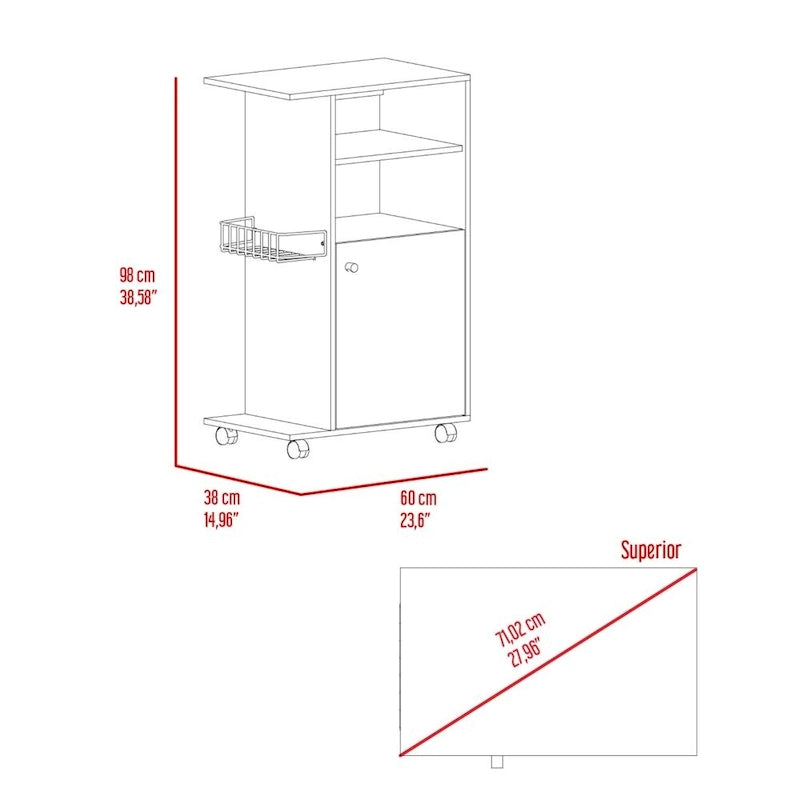 Chariot de cuisine, armoire à porte unique, quatre roulettes, finition blanche, haute qualité et durable