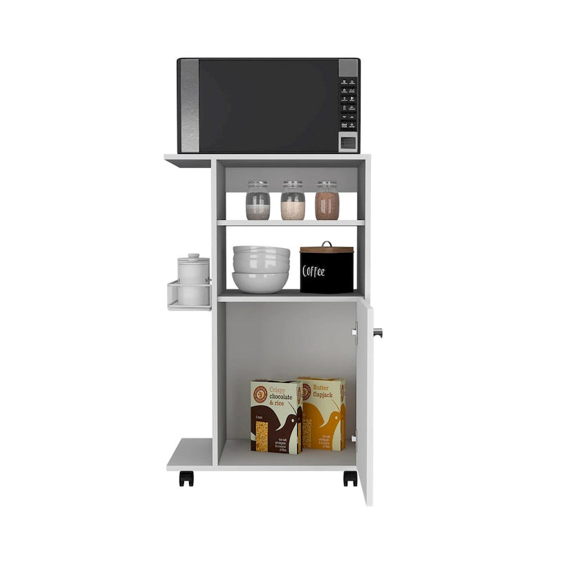 Chariot de cuisine, armoire à porte unique, quatre roulettes, finition blanche, haute qualité et durable