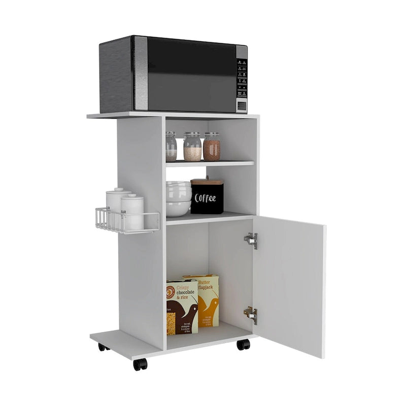 Chariot de cuisine, armoire à porte unique, quatre roulettes, finition blanche, haute qualité et durable