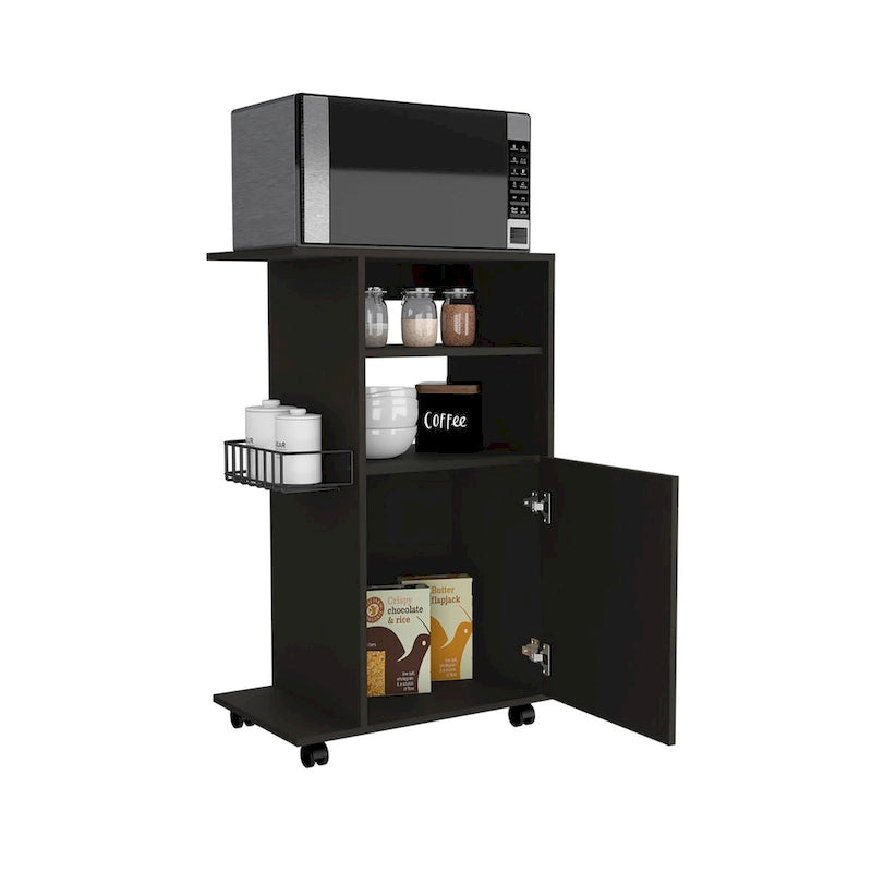 Chariot de cuisine, armoire à porte unique, quatre roulettes, finition blanche, haute qualité et durable