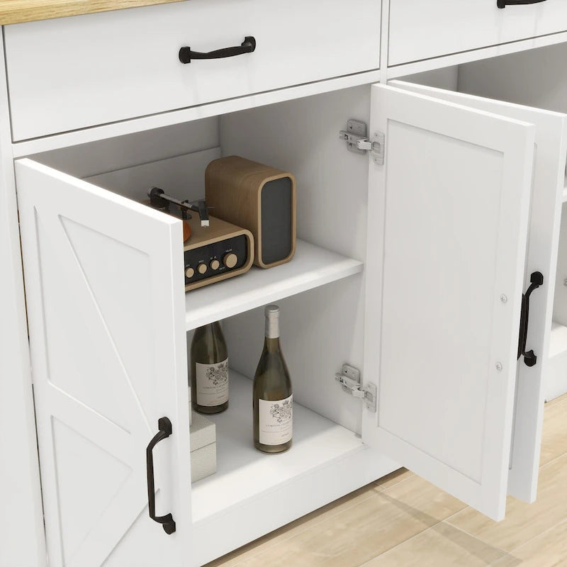 Buffet de style campagnard avec 2 tiroirs et 4 portes, adapté pour la salle à manger, le salon et la cuisine - blanc.