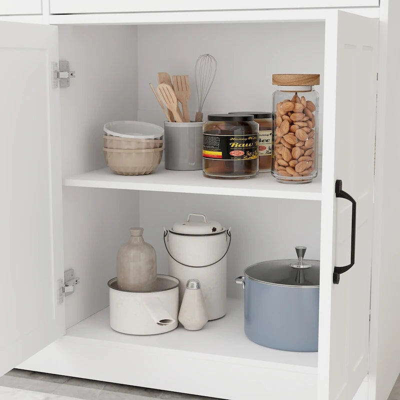 Buffet de style campagnard avec 2 tiroirs et 4 portes, adapté pour la salle à manger, le salon et la cuisine - blanc.