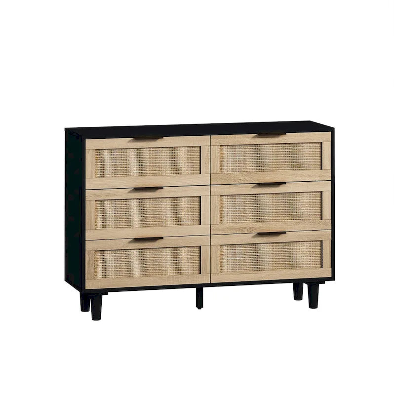 43.316-Meuble de rangement en rotin avec tiroirs en rotin, pour chambre à coucher, salon, noir
