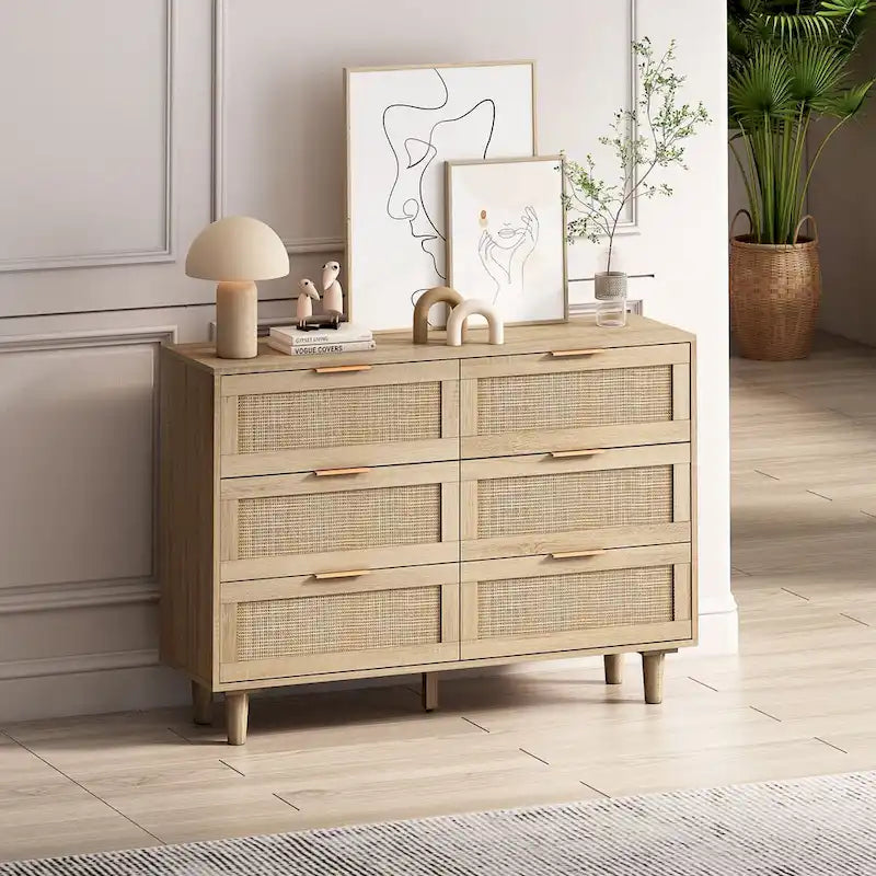 43.316-Meuble de rangement en rotin avec tiroirs en rotin, pour chambre à coucher, salon, noir