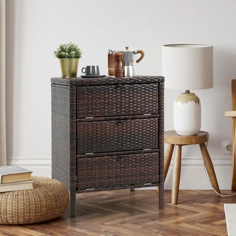 Meuble de rangement en rotin à 3 tiroirs
