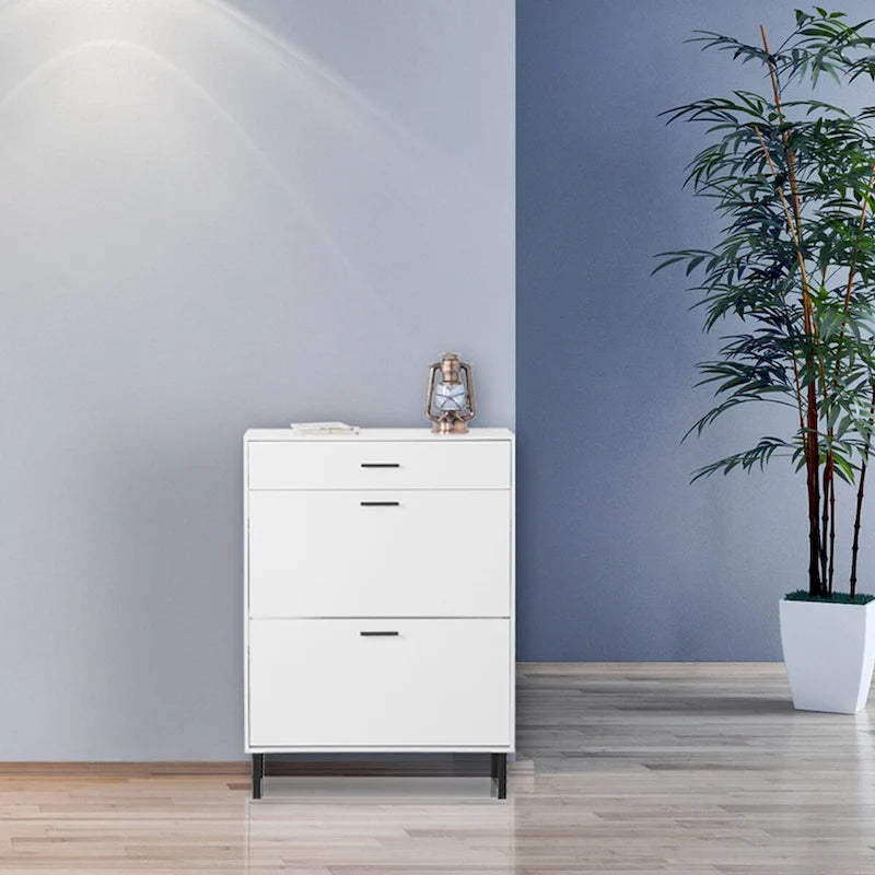Meuble à chaussures, organisateur de rangement autoportant avec tiroirs et pieds en métal, meuble de rangement avec 2 tiroirs basculants pour entrée