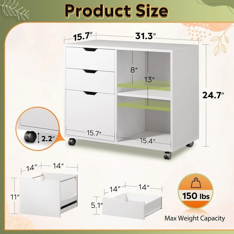 Meuble de classement en bois, classeur latéral mobile - 39,9 P x 79,5 L x 62,7 H cm