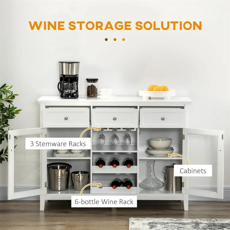 Meuble bar à café avec tiroirs, casier à vin, porte-verres, buffet