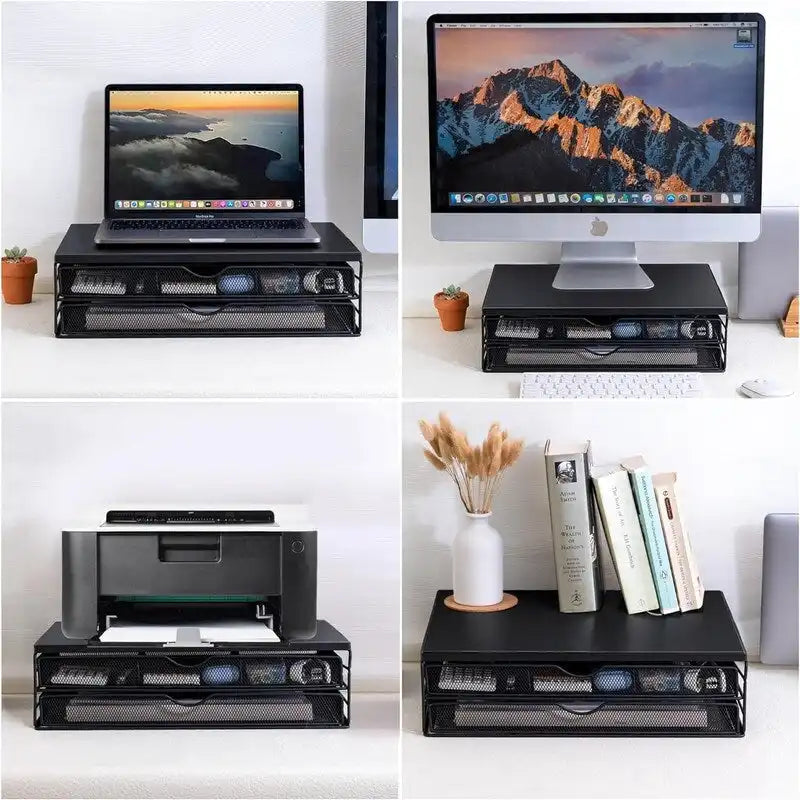 Rehausseur de moniteur en bois avec tiroirs