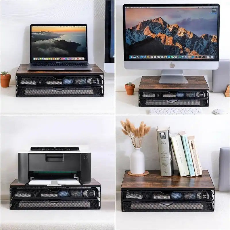 Rehausseur de moniteur en bois avec tiroirs